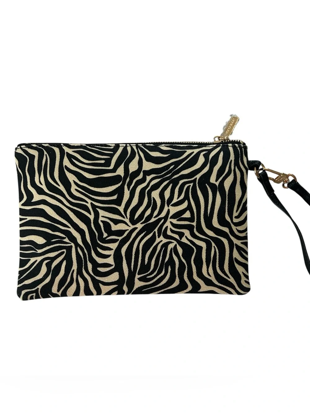 Anne Klein Zebra Print Wristlet Zip Pouch Clutch - Black & Cream